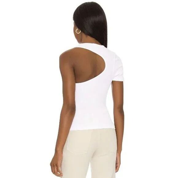 Good American Asymmetric Open Back Tee nwt sz 1 Small $55 34 - Picture 2 of 2